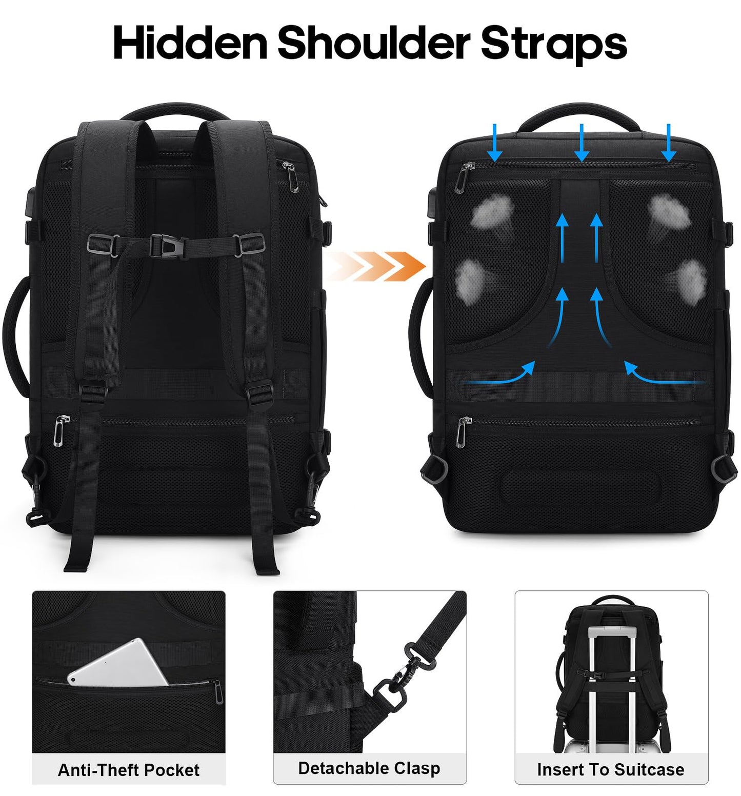 Bagsure Travel Backpack Carry On Backpack 42L Flight Approved, Expandable Laptop Backpack with Packing Cubes & Shoe Pocket, Water Resistant Luggage Backpack for Men Women, Large Backpack 20 * 14 * 7"
