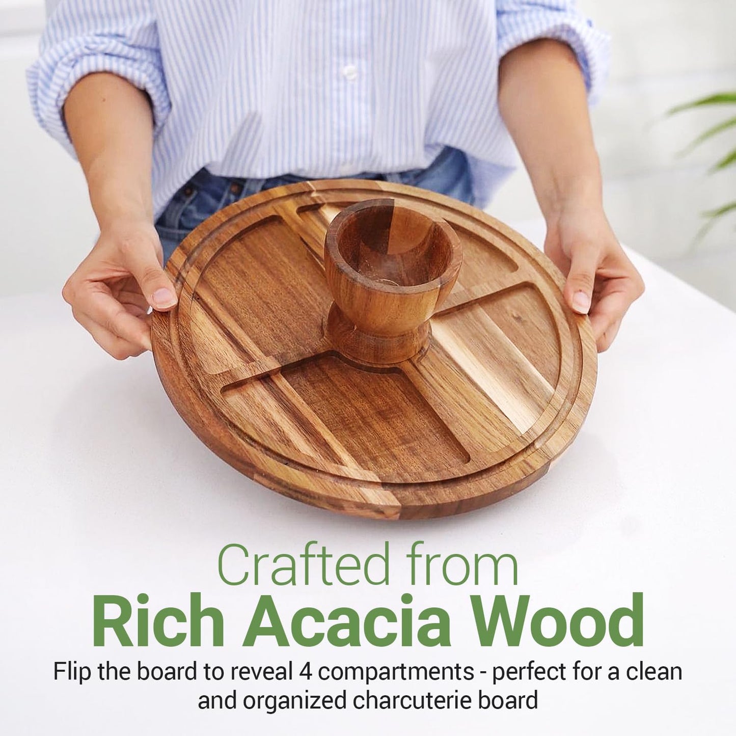Linda’s Essentials Acacia Wood Cake Stand with Lid (Acrylic) 12 Inch Round Cake Holder Stand with 5 Bonus Cake Sheets, 2-in-1 Wooden Cake Stand with Dome & Charcuterie Board for Cheese, Cake Plate