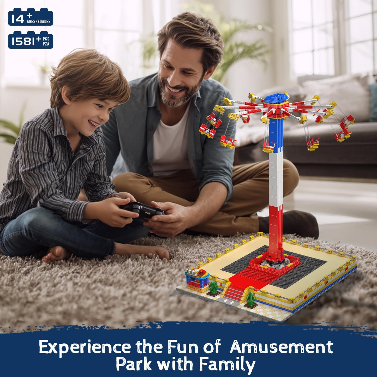 Mould King Flying Swing Ride Building Set, Rotating Flying Chair Amusement Park Model Kit, City Construction Building Blocks Set, Home Decoration Gift for Teens, Adults(1581 Pcs)