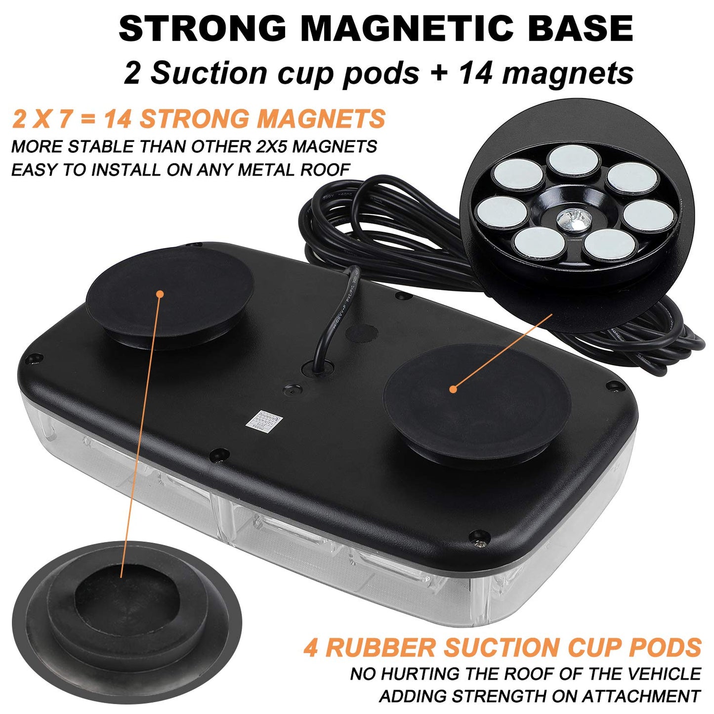 ASPL 2pcs 48LED Roof Top Strobe Lights, High Visibility Emergency Safety Warning LED Mini Strobe Light bar with Magnetic Base for 12-24V Snow Plow, Trucks, Construction Vehicles (Amber/White)