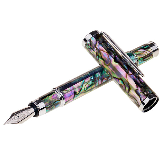 LACHIEVA LUX Abalone Shell Fountain Pen with German-Made Fine Nib – Smooth Ink Flow, Refillable Ink Converter, Handcrafted Luxury Pen for Calligraphy & Gift Set