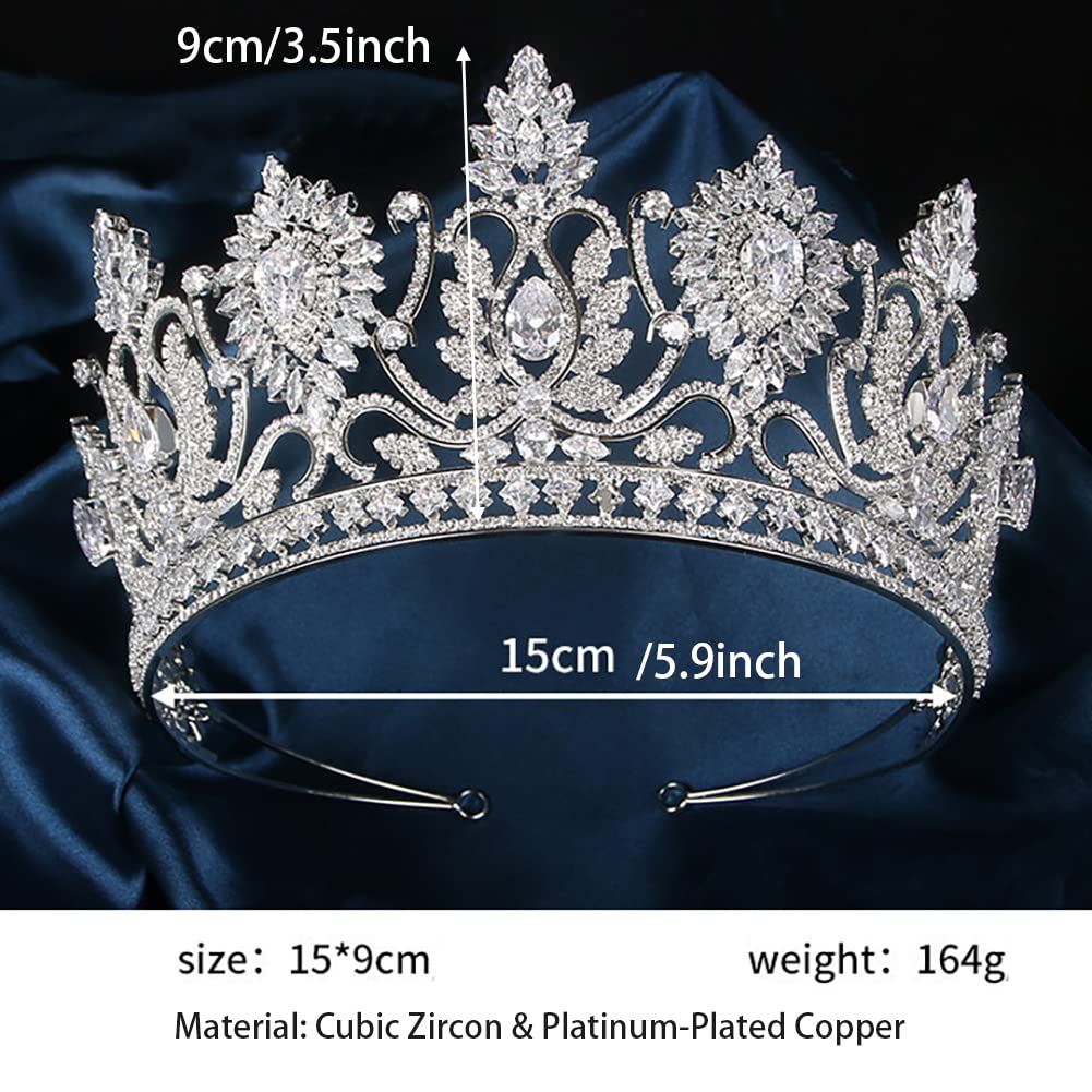 Luxury Large Tiaras and Crowns for Wedding Cubic Zirconia Pageant Crown Tall Bride Tiara Gold CZ Birthday Prom Party Quinceanera Headpieces