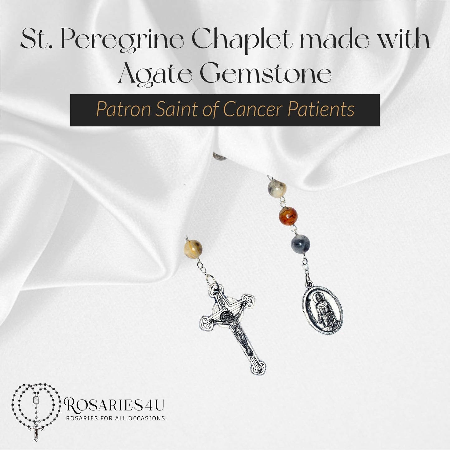 Agate Gemstone St. Peregrine Chaplet (Patron Saint of Cancer Patients and Illness) - Includes Holy Card, How to Pray The Chaplet, Gemstone Meaning (Agate Gemstone)