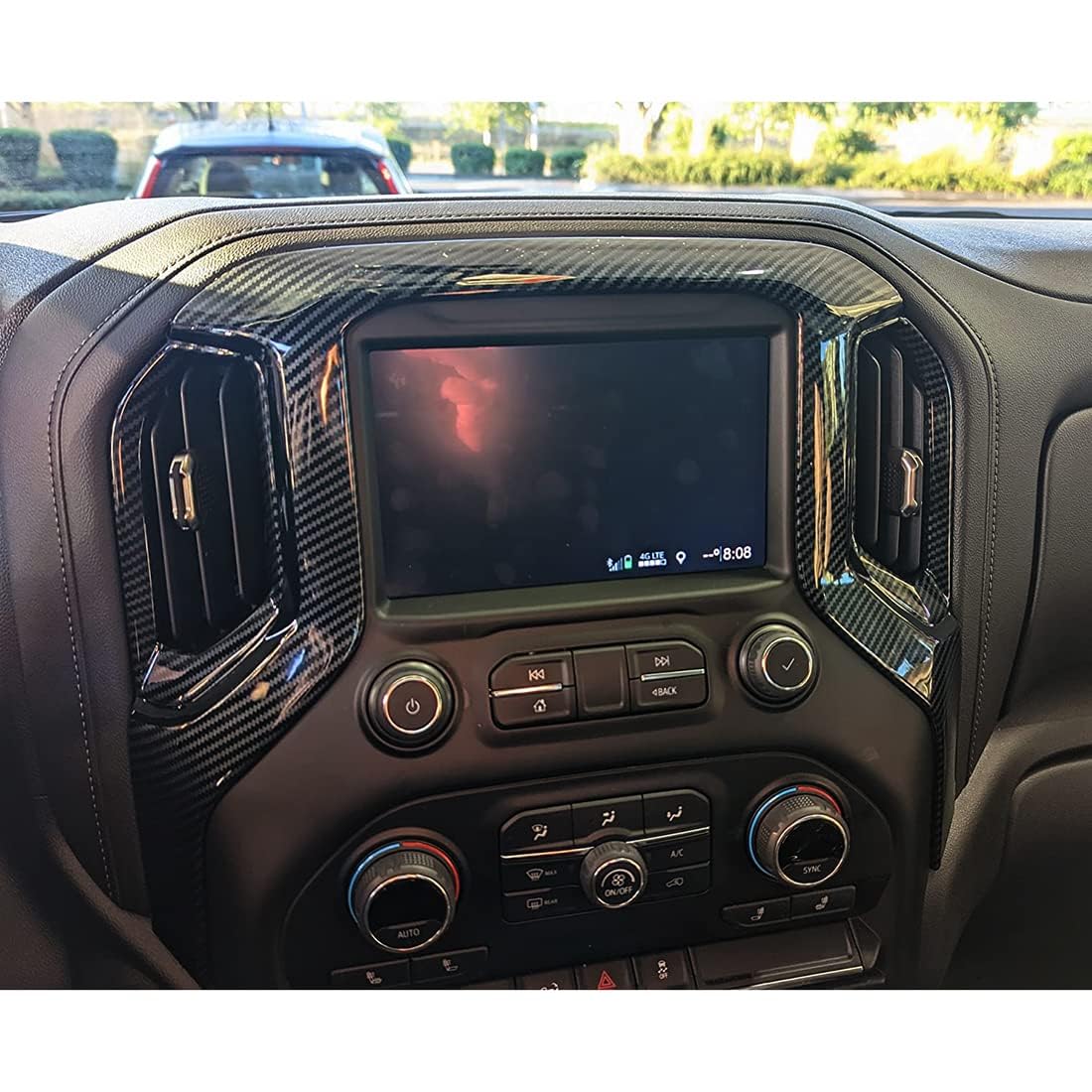 ruihe ‌Carbon Fiber Color Radio & Navigation Control Panel Cover Trim for 2019-2025 GMC Sierra/Chevy Silverado 1500/2500HD/3500HD - ABS Plastic Dash Frame Upgrade (High Version)