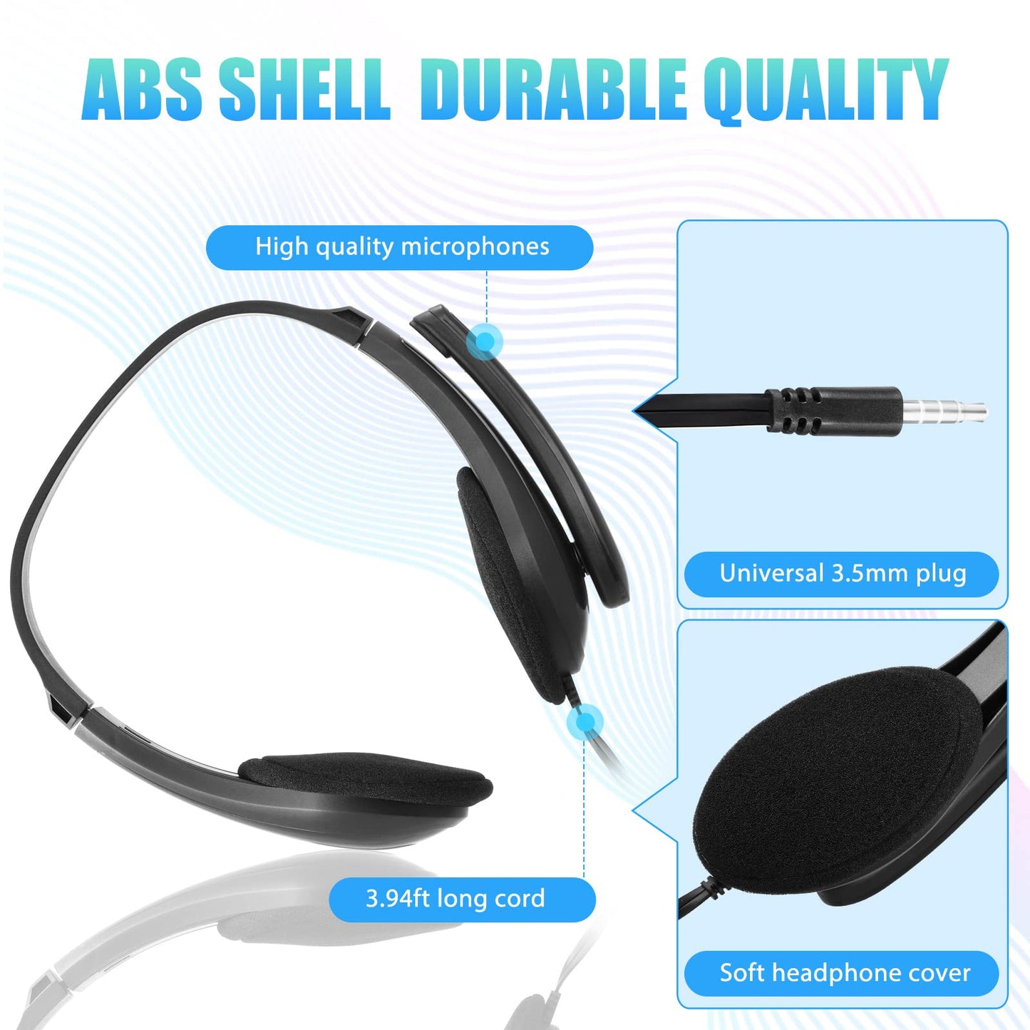 Yunsailing 20 Pack Bulk Classroom Headphones with Microphone Students Kids Wired School Class Headphones for School Library Computer Office Meeting Adults 3.5 Jack Universal Plug(Multicolor)
