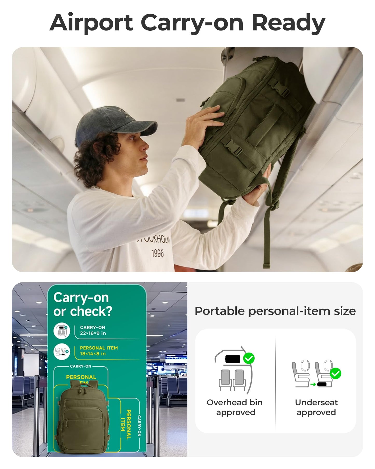 BAGSMART Travel Backpack for Women & Men 17.3 inch Laptop, Flight Approved Carry on Backpack with Shoe bag & 2 Packing Cubes, Water-Resistant Large Business Travel Bag, Weekender Bag - Brown