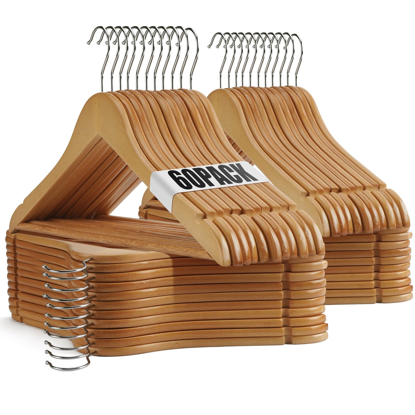 Uinicor Wooden Hangers - 60 Pack - Clothes Hanger for Daily Used,Heavy Duty Wood Hangers with Precisely Cut Notches,Coat Hanger for Closet, Clothes Hangers for Shirt Suit Dress (Natural)