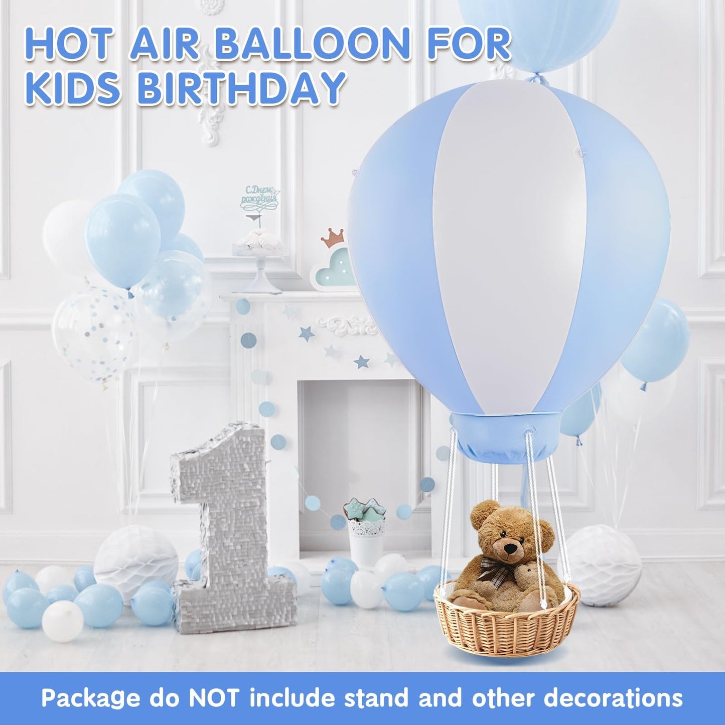 Toggloo 5FT Inflatable Hot Air Balloon Decorations, Hanging Hot Air Balloon for Boys Baby Birthday Party Wedding Exhibitions, Air Pump Inclued, Blue
