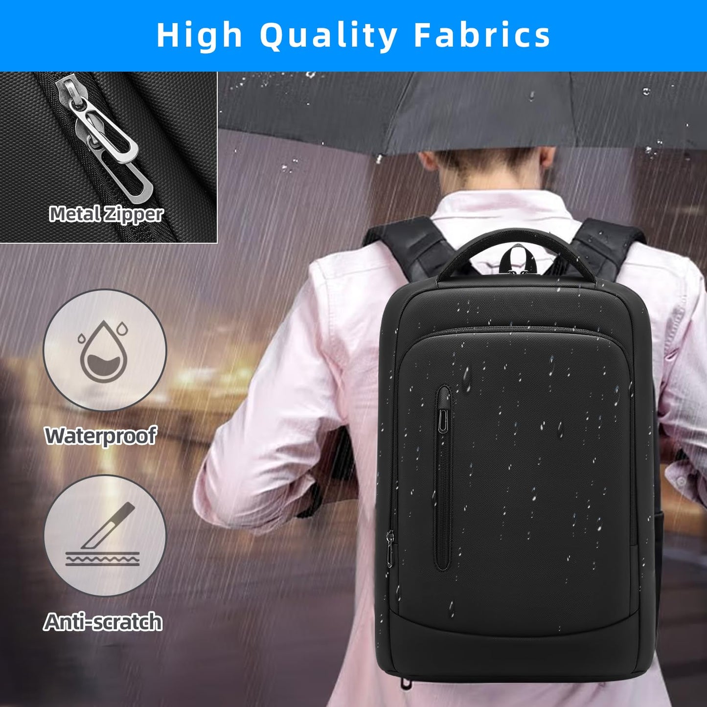GYakeog Slim Business Laptop Backpack for Men 15.6 Inch Computer Lightweight Anti-Impact Protection Travel Backpacks Water Resistant Laptop Bag for Work Office College-Black