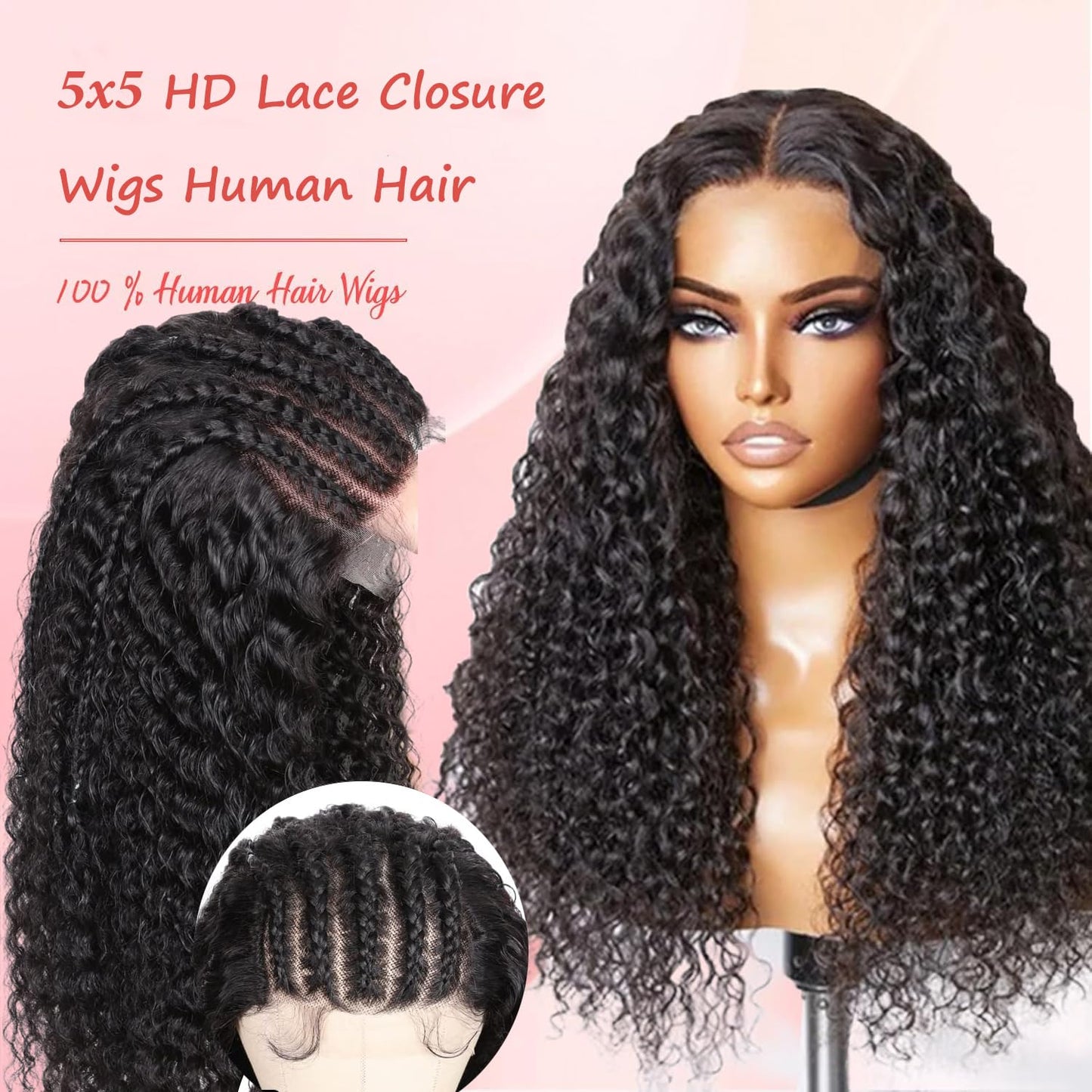SODLIS 5x5 HD Lace Closure Wigs Human Hair Wear And Go Glueless Wigs Human Hair Pre Plucked With Baby Hair Ready to Go Deep Wave Lace Front Wigs Human Hair for Women (Black, 22 Inch, Curly)