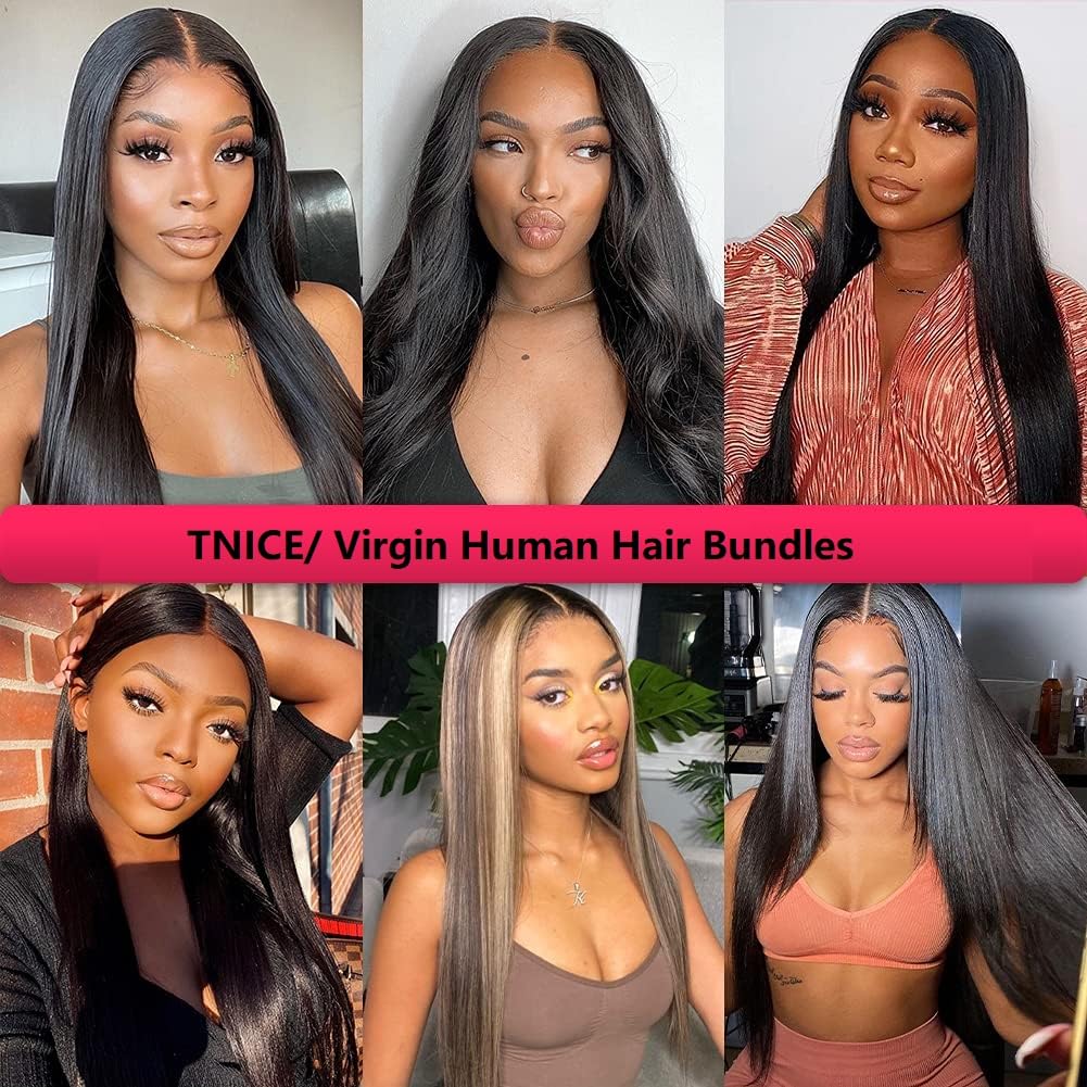 Straight Bundles Human Hair 16 16 16 Inch Brazilian Straight Hair Bundles 100% Unprocessed Virgin Hair Weave Bundles Human Hair Extension for Women Trippy Hair Bundles Human Hair Natural Color