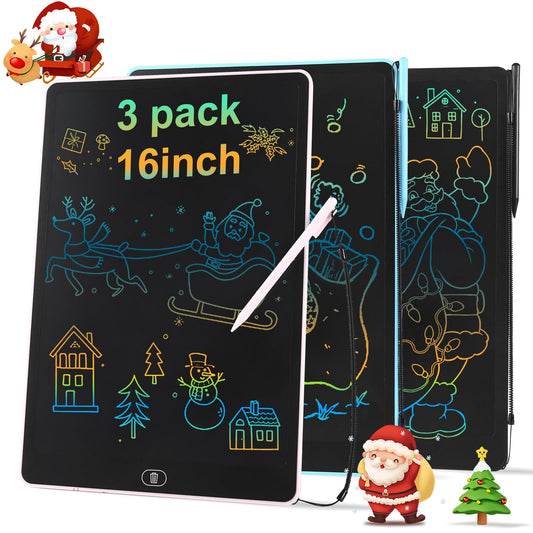 3 Pack 16 Inch LCD Writing Tablet for Kids Adults,Toddler Toys 3 4 5 6 Doodle Board Sensory Toys for Toddlers Road Trip Essentials Car Game Christmas Birthday Gifts Boys Girls （Pink+Bule+Black）