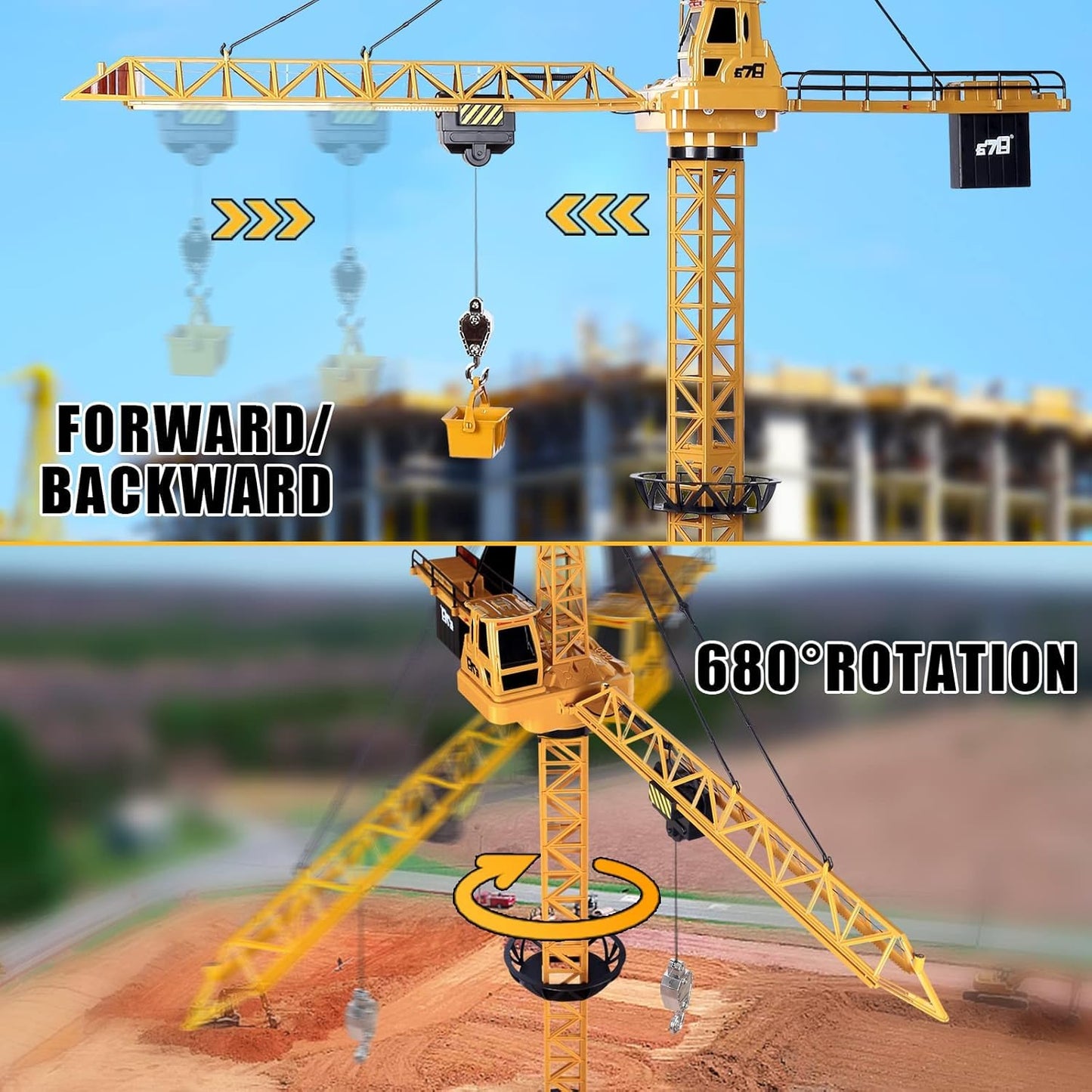 Liberty Imports 6 Channel RC Mega Tower Crane, 50.4 inch Tall 2.4GHz Remote Control Construction Site Toy 680° Rotation Lift Model with Tower Lights and Sounds for Kids