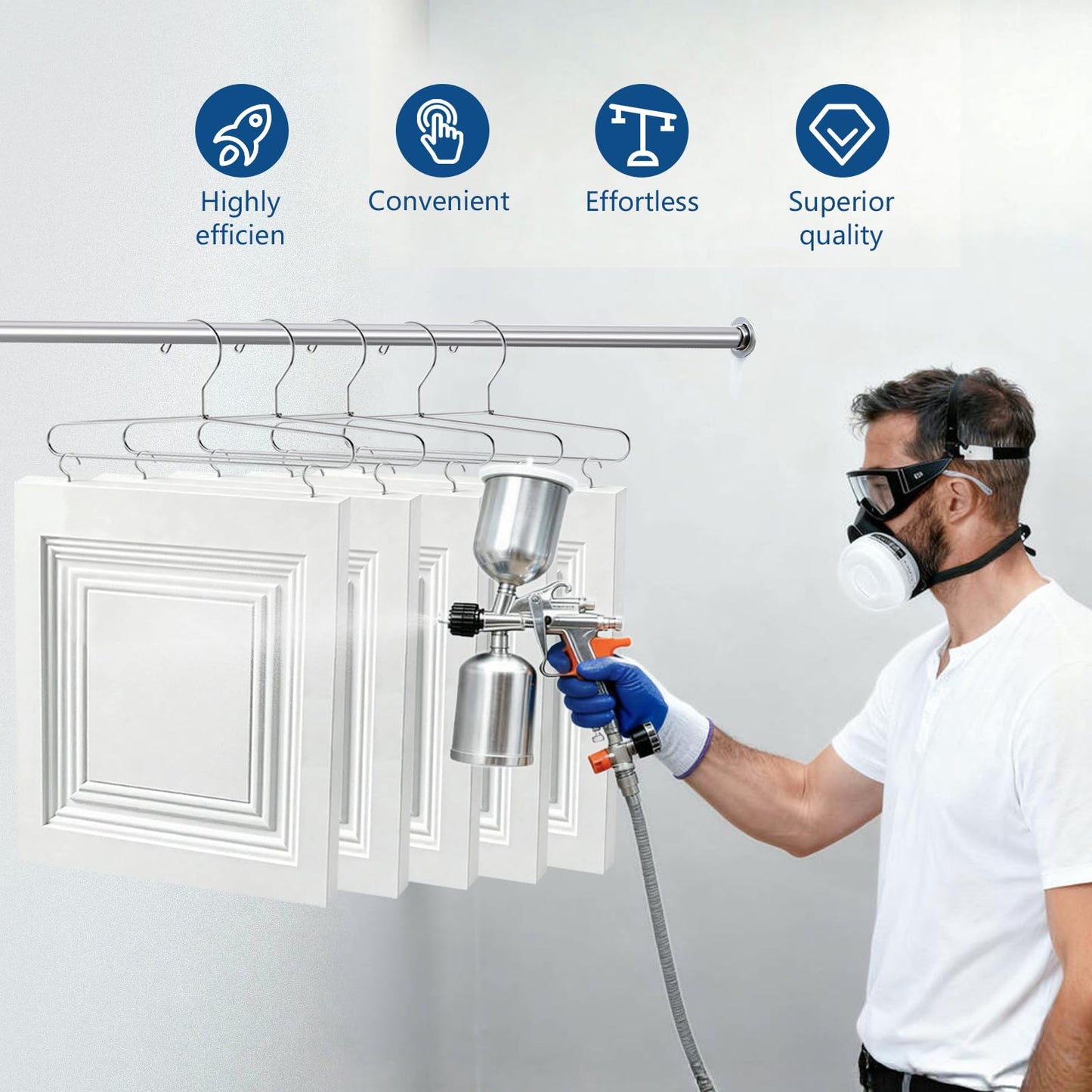 24 Pack Cabinet Door Painting Hanger, 14.57” x 5.24” Door Painting Brackets with 60 Pcs Zinc Plated Metal Screw-in Cup Hooks, Paint Drying Rack for Cabinet Spraying, Art Drying Brackets