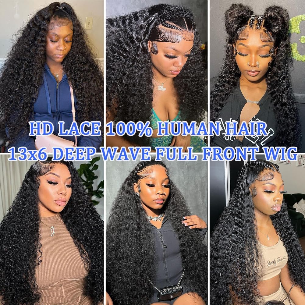DaXunDi Deep Wave Lace Front Wigs Human Hair 13x6 Curly Wig Human Hair 200% Density Wet and Wavy HD Lace Front Wigs Human Hair Pre Plucked Deep Wave Wig for Women with Baby Hair (22 Inch)