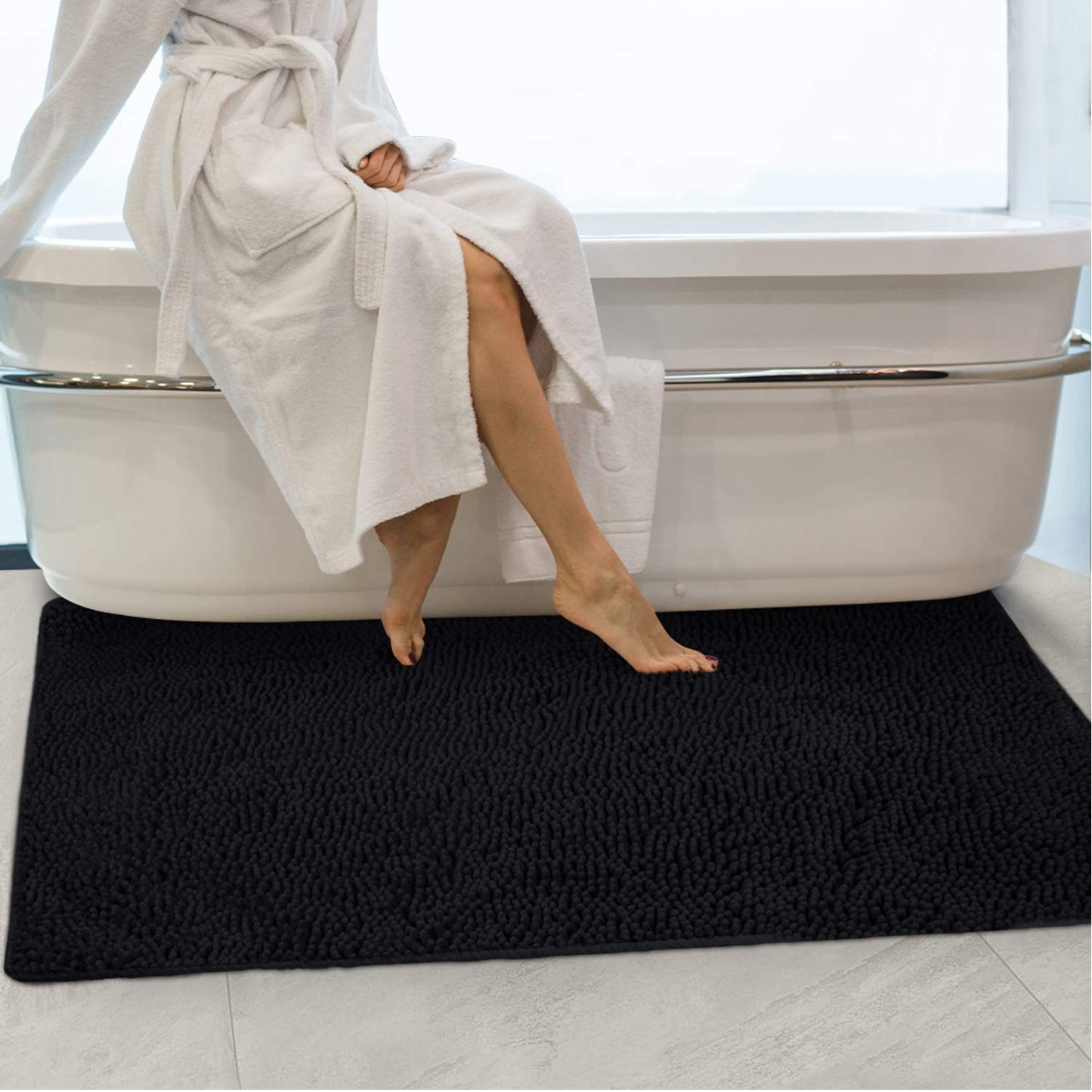 Secura Bathroom Rugs, 47 x 28 Inches, Extra Soft & Thick, Absorbent Water Bath Mat, Machine Washable Non-Slip Bath Mats for Bathroom, Shower, and Tub, Home Decor Accessories (Black)