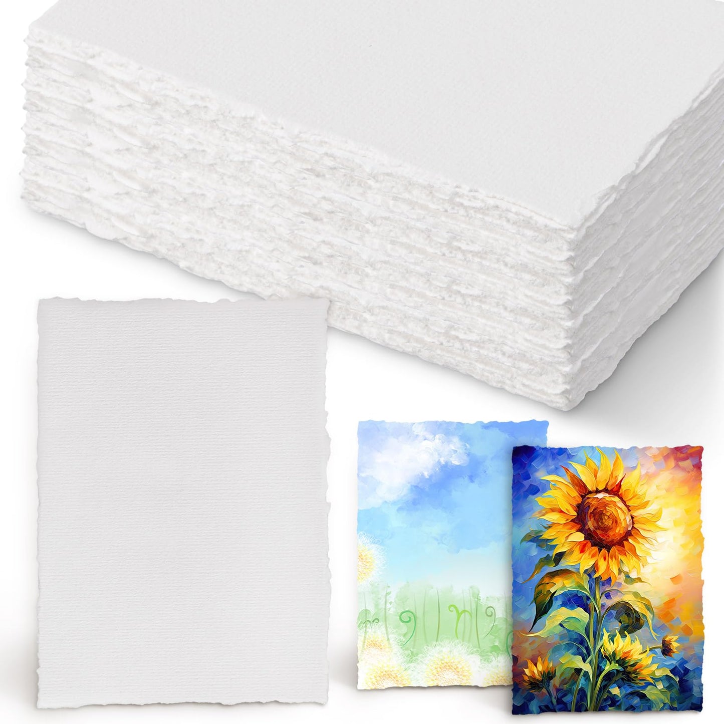 Humyoun 150 Sheets 5x7 Inch Watercolor Handmade Paper, 300 GSM Deckled Edge Textured Cotton Paper for Wedding Invitations, Cards, Sketching, Crafts, Watercolor