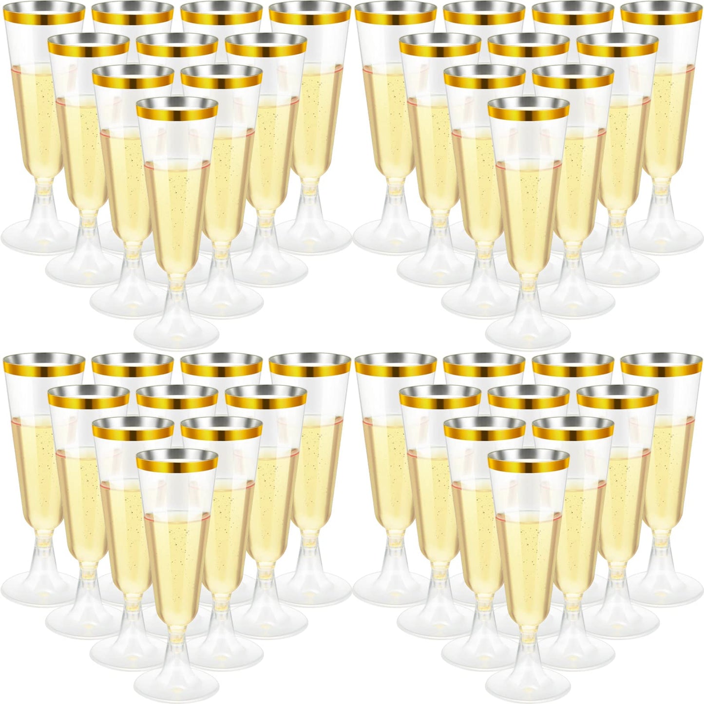 150 Pcs Gold Plastic Champagne Flutes - Clear Disposable Crystal Wine Glasses for Wedding Toasting, Party Cocktail Cups
