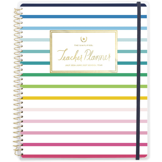 AT-A-GLANCE Teacher Planner 2026-2027 Weekly & Monthly Academic 12-Month July-June, 8-1/2" x 11", Simplified by Emily Ley, Happy Stripe (EL54-905A)