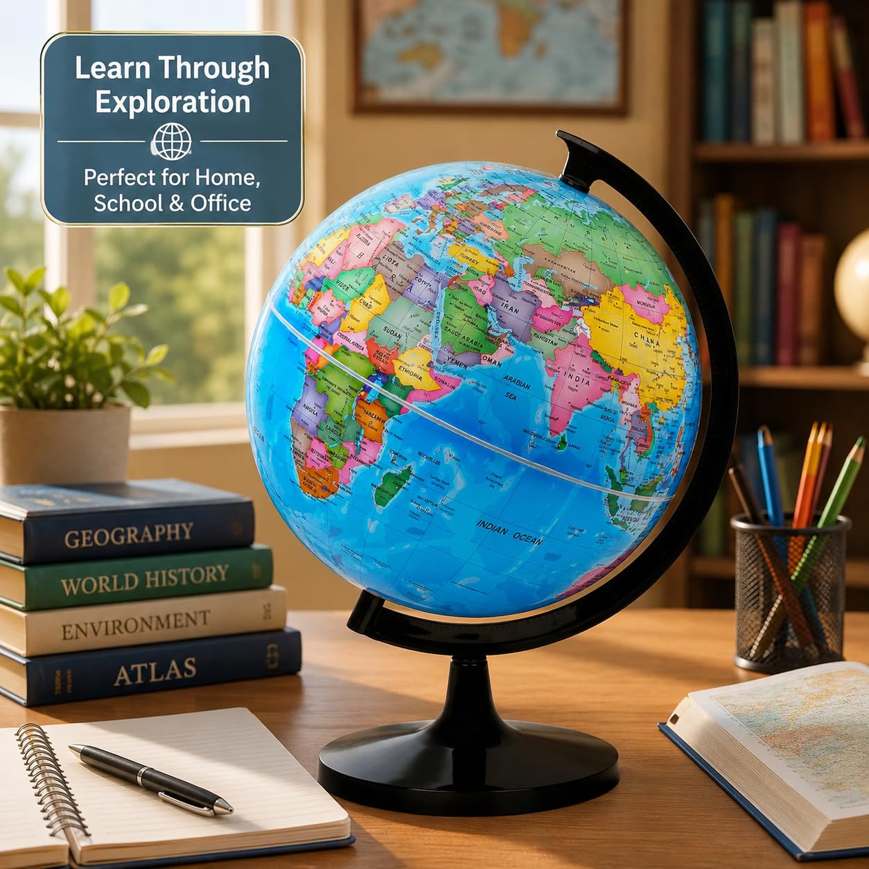 Exerz 12" World Globe - Political Map Educational - Self Assembled School Globe for Classroom