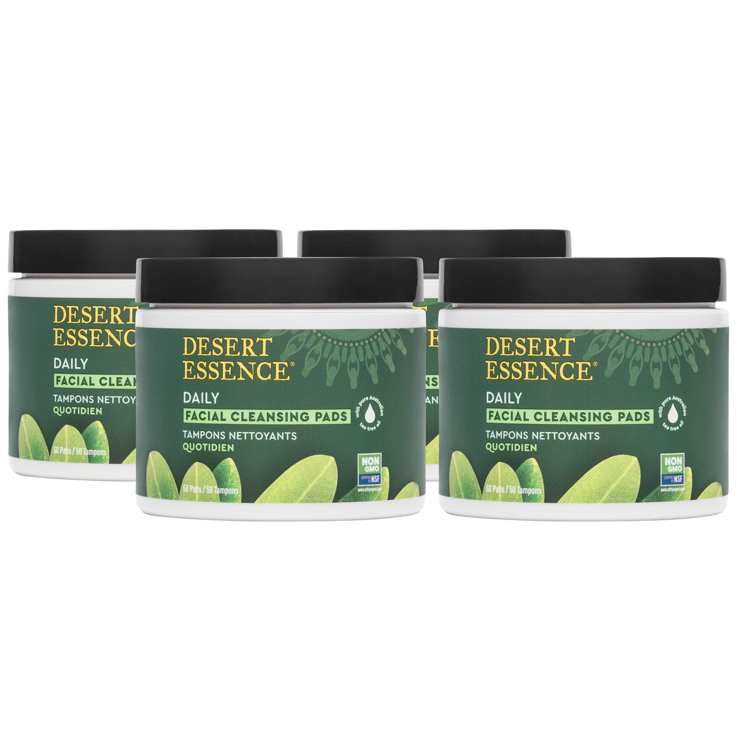Desert Essene Daily Facial Cleansing Pads with Pure Australian Tea Tree, Witch Hazel, Calendula & Chamomile - Reduce Oil, Minimize Pores - Plant-Based Cleanser - Vegan, Non-GMO, Cruelty-Free - 50 Pads