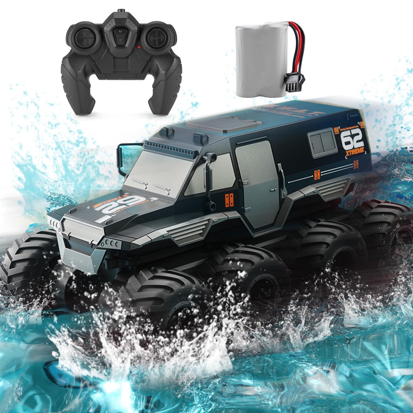 KB KAIBO Amphibious RC Truck 1: 12 8WD, 2.4G Off Road Waterproof Large Remote Control Car for Boys, All Terrain RC Car Toys for 7 8 9 10 11 12 Year Old Boys/Girls 4+, Gift Birthday Christmas -Black