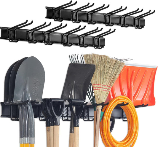 Aking Ace Wall Mount Tool Storage Rack, Garage Organization, Heavy Duty Garage Storage Tool Organizer, Garden Tool Wall Hooks and Hangers, Hold Up to 350lbs Black 2Pack