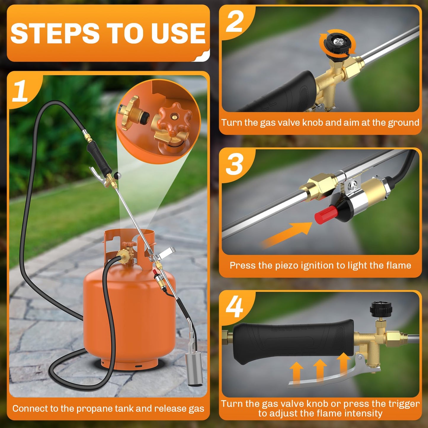 WELLUCK Propane Torch Weed Burner, Weed Torch 1,800,000 BTU Flame Weeder with CGA 510 11.5FT Hose, Heavy Duty Blow Torch with Self Igniter, Flamethrower for Weeding, Barbecue, Asphalt, Snow Melting