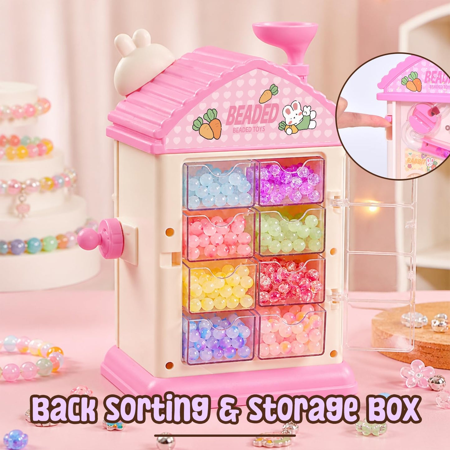 MAGTHIC 2-in-1 Beads Bracelet Maker Machine & Hand-Crank Bunny Toys, Charm Jewelry Bracelet Making Kit 420+ Quick Easy 5min with Storage, DIY Friendship Bracelets for Girls 6-12 Birthday Xmas Gifts
