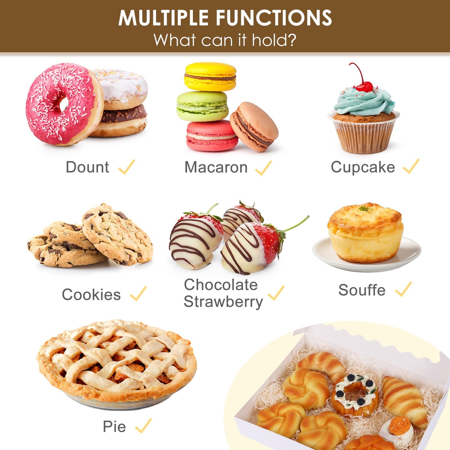 Moretoes 60pcs Cookie Boxes, 14x10x2.5 Inch Bakery Boxes with Window, for Donuts, Pies, Cakes, Muffins, and Pastries