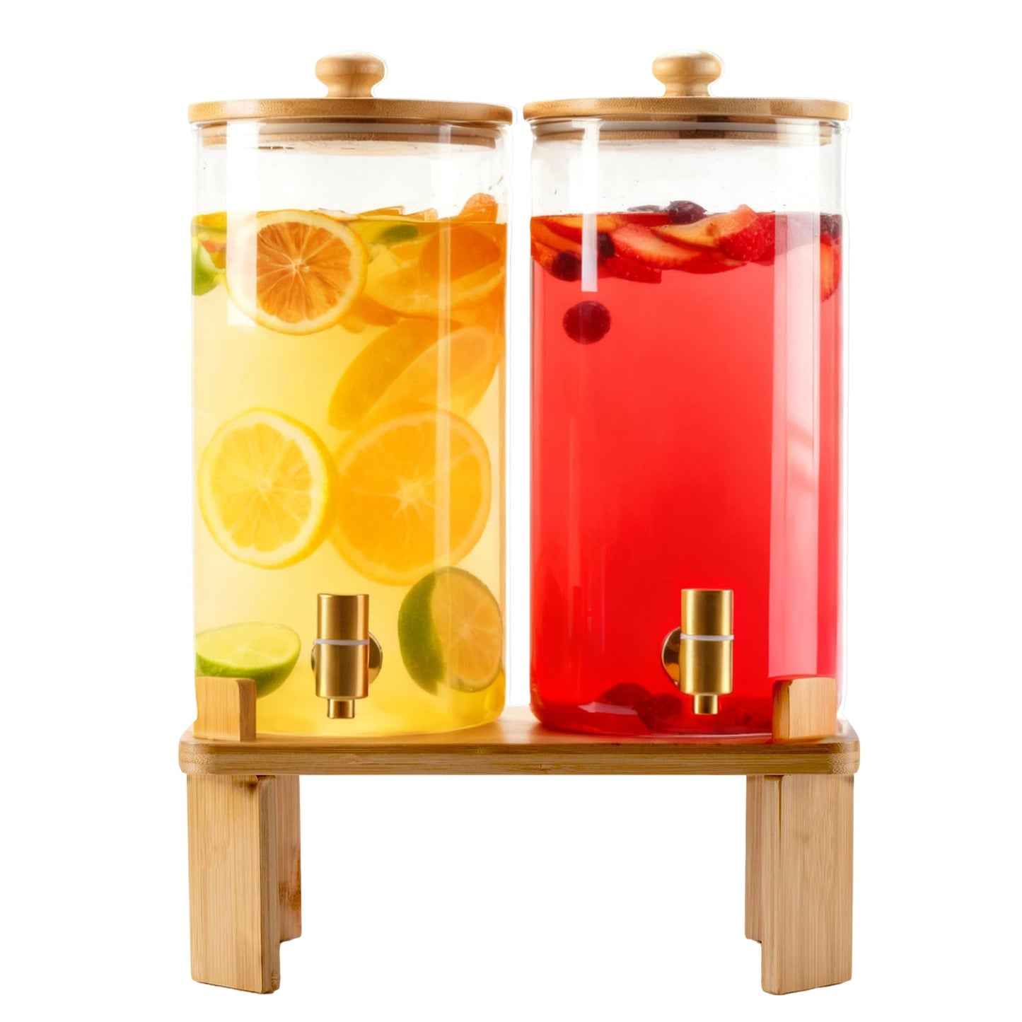 1.5 Gallon 2 Pack Glass Drink dispenser for parties,Beverage Dispenser With Wood Stand,Water Dispensers with spigot,lemonade dispenser,juice containers & water pitcher with lid