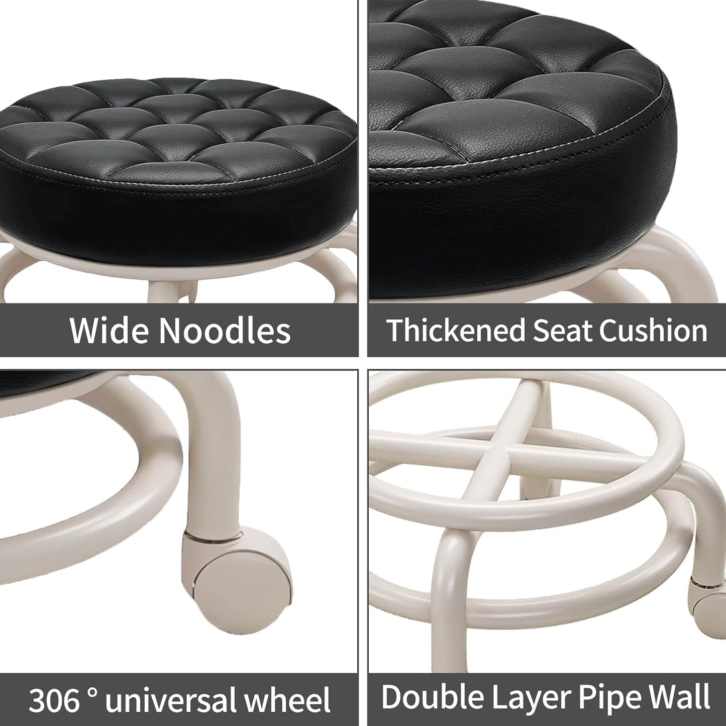 KELAICAIONE 360 Rotating Low Stool，Rolling Pulley Stool, Low Stool with Wheels, Shoe Changing Makeup Cleaning with Wheels, Pedicure, Massage SPA and Home (Black)