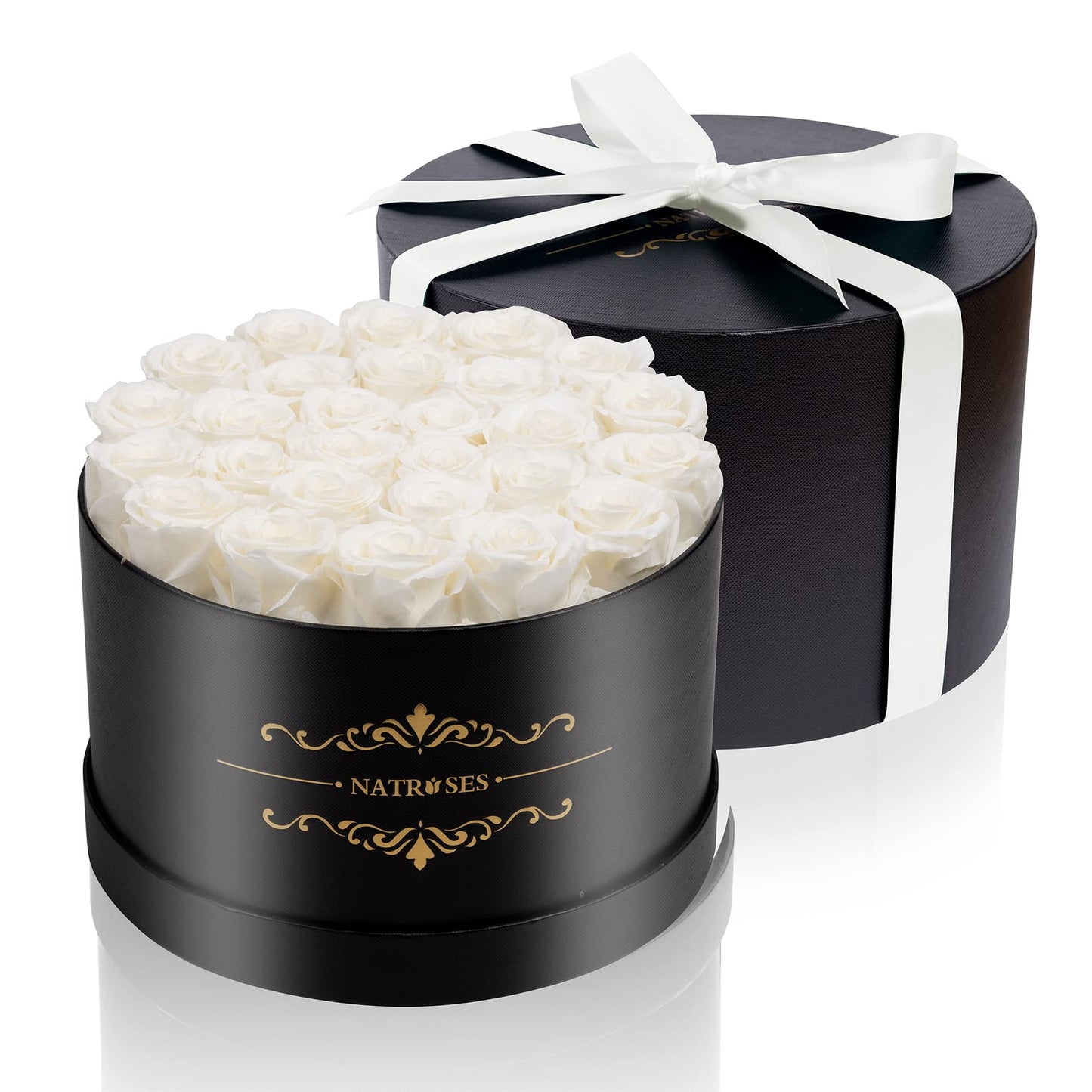 NATROSES 27 Piece Forever Preserved Roses in a Box, Preserved Flowers for Delivery Birthday, Flowers Roses Gifts for Her (White)
