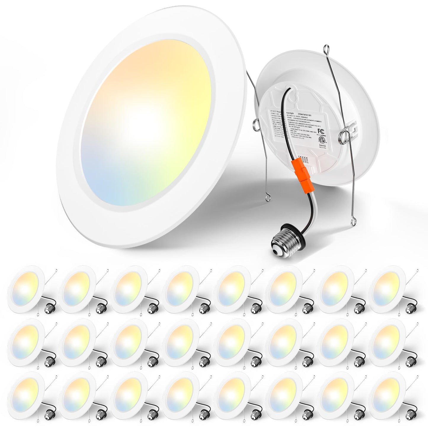Amico Recessed Lighting 5/6 Inch, 24 Pack 5CCT Flat LED Can Lights, 2700K/3000K/4000K/5000K/6000K Selectable,12W Eqv 120W, 1050LM Brightness, Retrofit Installation - ETL & FCC