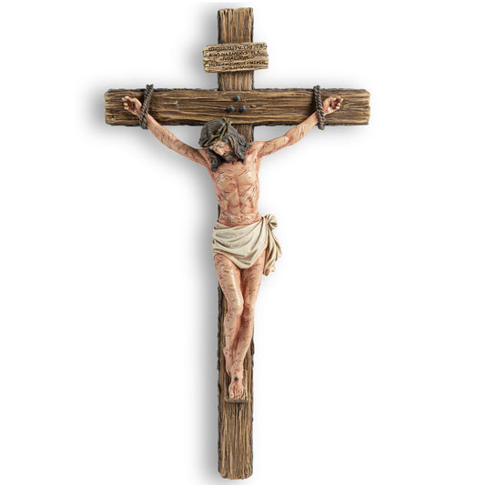 DevotedWalls 14" H Catholic Realistic Crucifix for Wall,Hand Painted Jesus Christ Wall Cross,Bloody Jesus on Crucifix,Realistic Jesús Chirst Cross for Church,Chapels and Home(Hand Painted in Full Color)