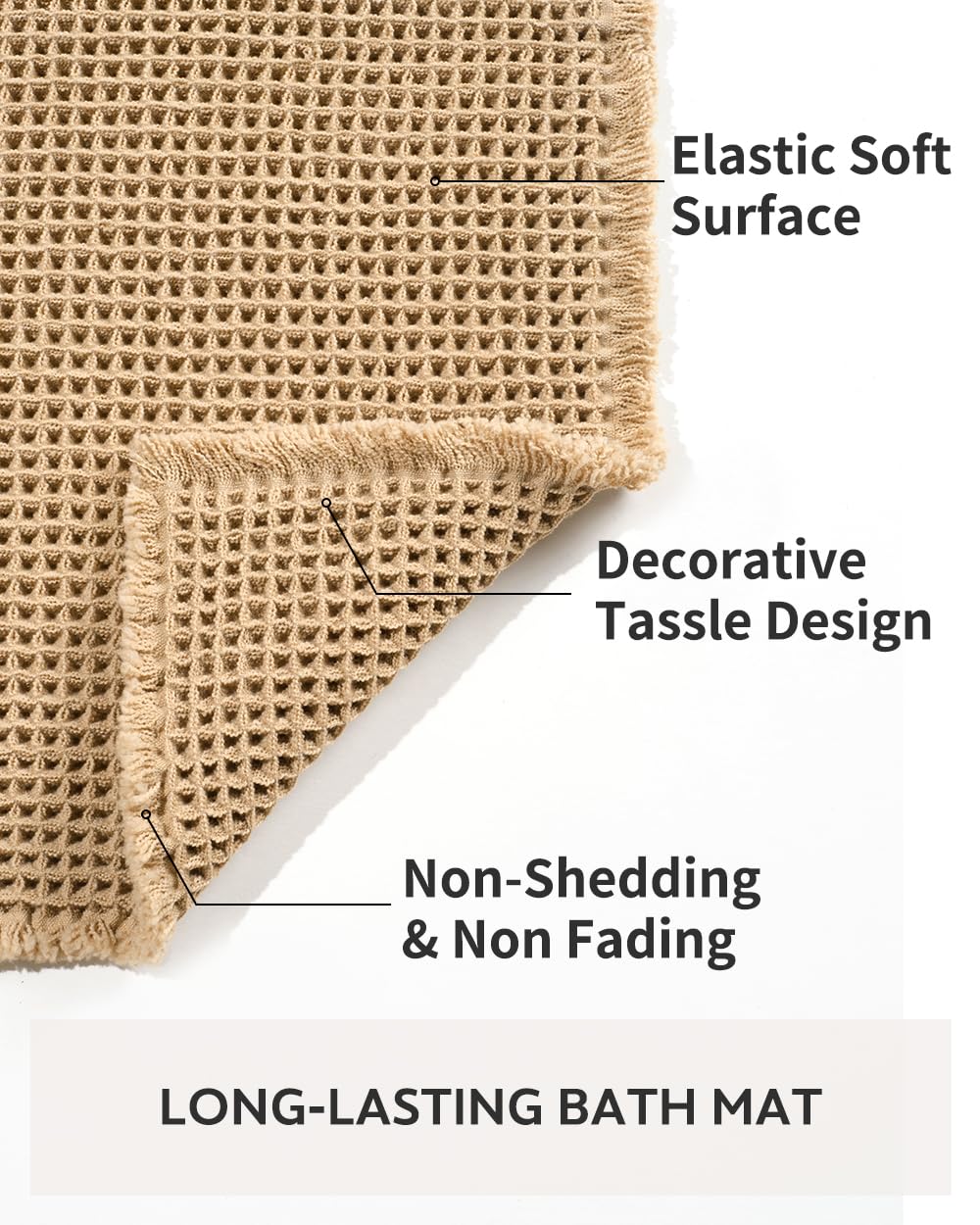 tchdio Waffle Bath Mat-Runner Rug, Super Absorbent Non Slip Bath Mats for BathroomMachine Washable Long Rugs with Tassels, Bath Rugs for Bathroom Floor Beside Tub, 2' x 5', Brown