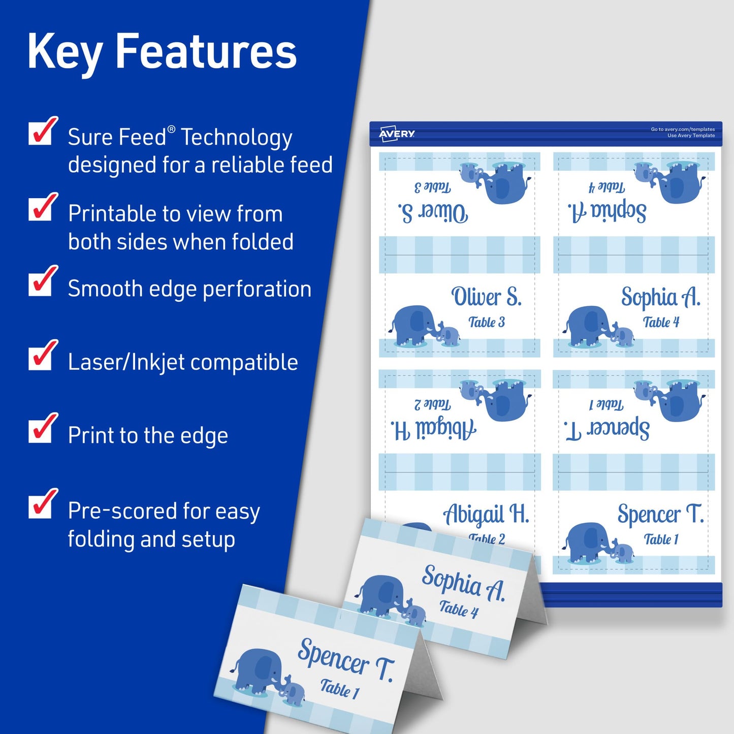 Avery Printable Tent Cards with Sure Feed Technology, 2" x 3.5", Matte White, 2-Pack, Total of 320 Blank Place Cards for Laser or Inkjet Printers (5812)