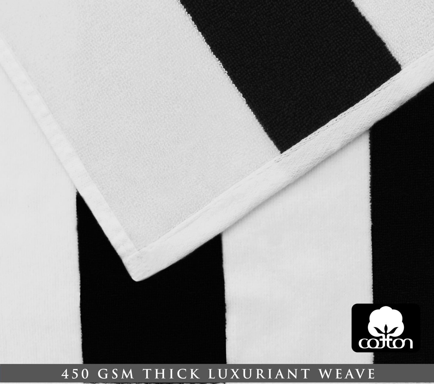 COTTON CRAFT Oversized XL Beach Towel - 2 Pack 39 x 68 inches Big & Huge Beach Blanket Towel - 100% Cotton Velour Thick Plush 450 GSM Super Soft Luxury - Pool Picnic Bath Towel - Cabana Stripe Black