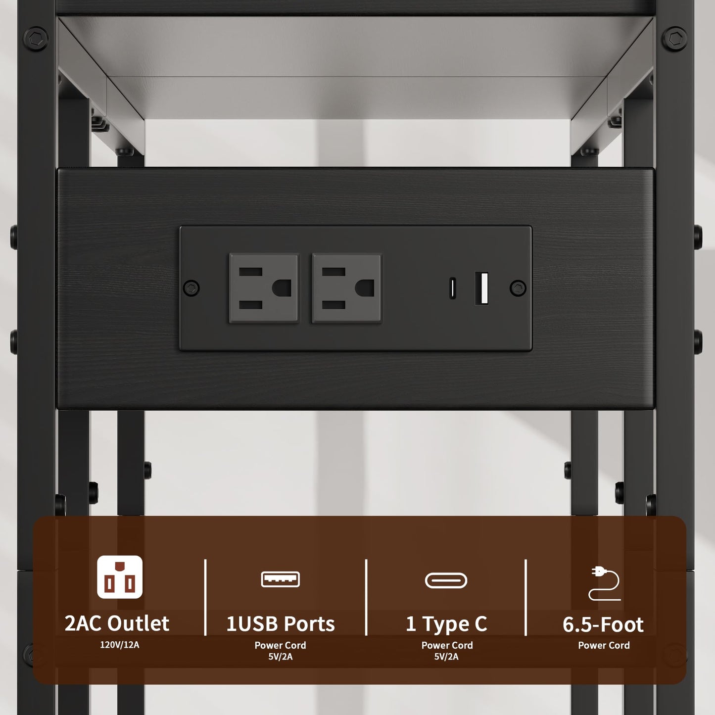 Aetheris Desktop Organizer Shelf, 30" Wooden Office Storage Rack with Outlets, Display Shelf Rack with Light Strip, 5 Tier Desktop Display Rac, Desk Shelf, Desk Hutch for Computer Monitor (Black)