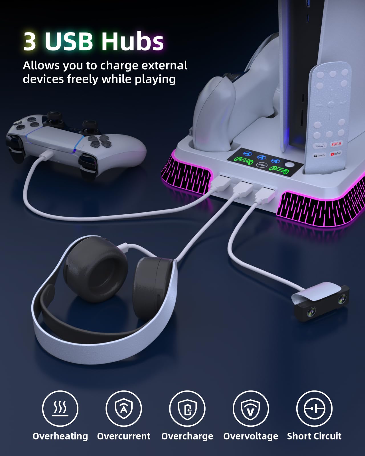 Lictin PS5 / PS5 Pro / PS5 Slim Stand and Cooling Station, Controller Charging Station for PlayStation 5 Console, PS5 Stand Controller Charger for Disc & Digital with Cooling Fan