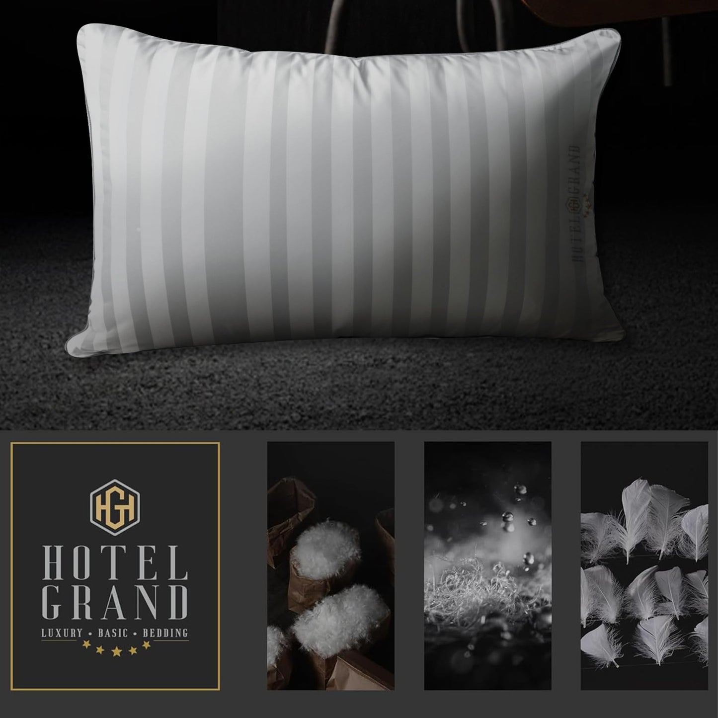Hotel Grand Bed Pillows Queen Size Set of 2 Packs - 500 Thread Count 100% Cotton Medium Firm Hypoallergenic Feather Down Pillows Machine Washable Pillow for Back, Stomach or Side Sleepers, 20"x28"