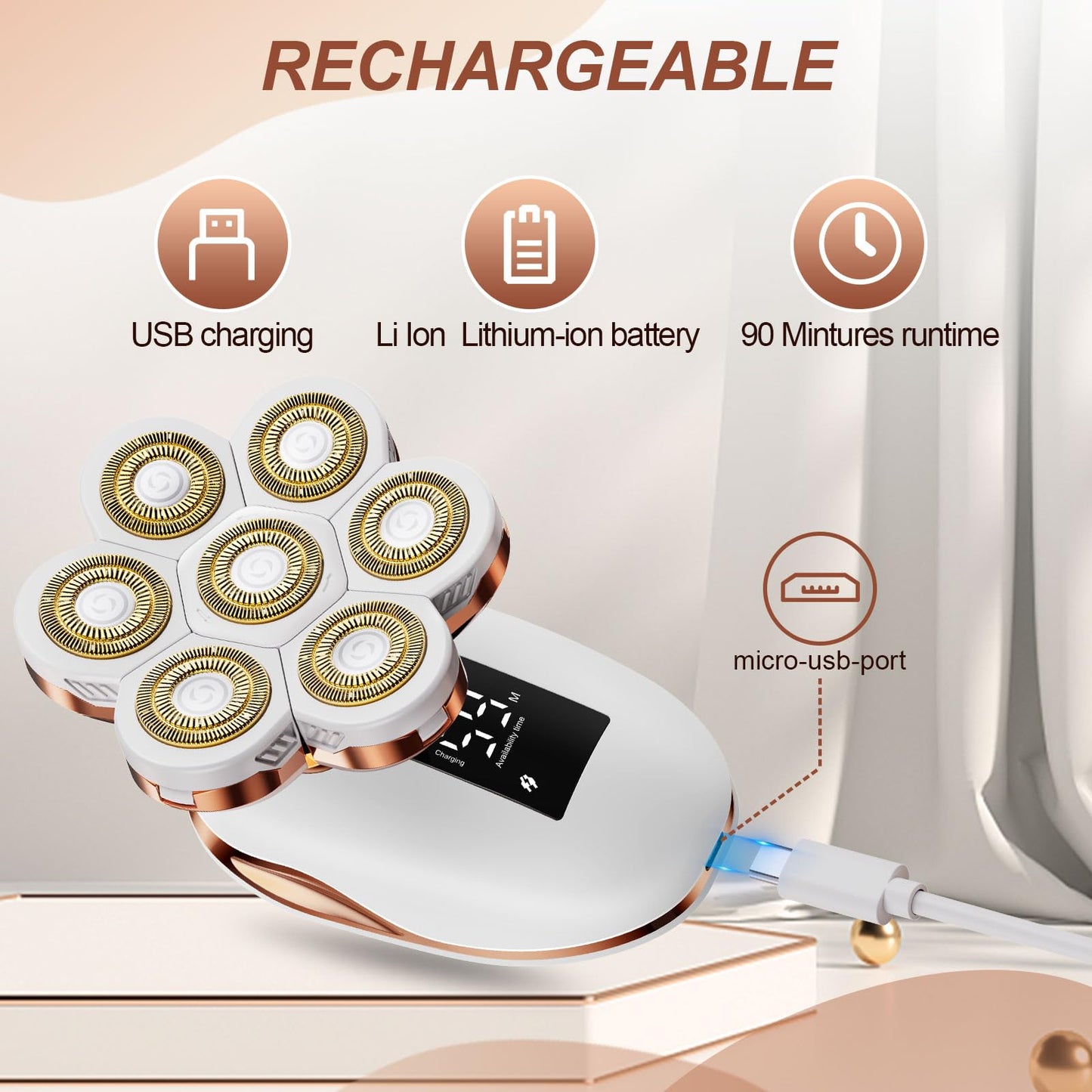 2-in-1 Electric Razors for Women, Wet/Dry 7D Rechargeable Rotary Shaver for Legs, Water Resistant Grooming Kit - Electric Razors for Women, Facial Hair Removal, Bikini Trimmer, Lips - Gentle Hair Remo