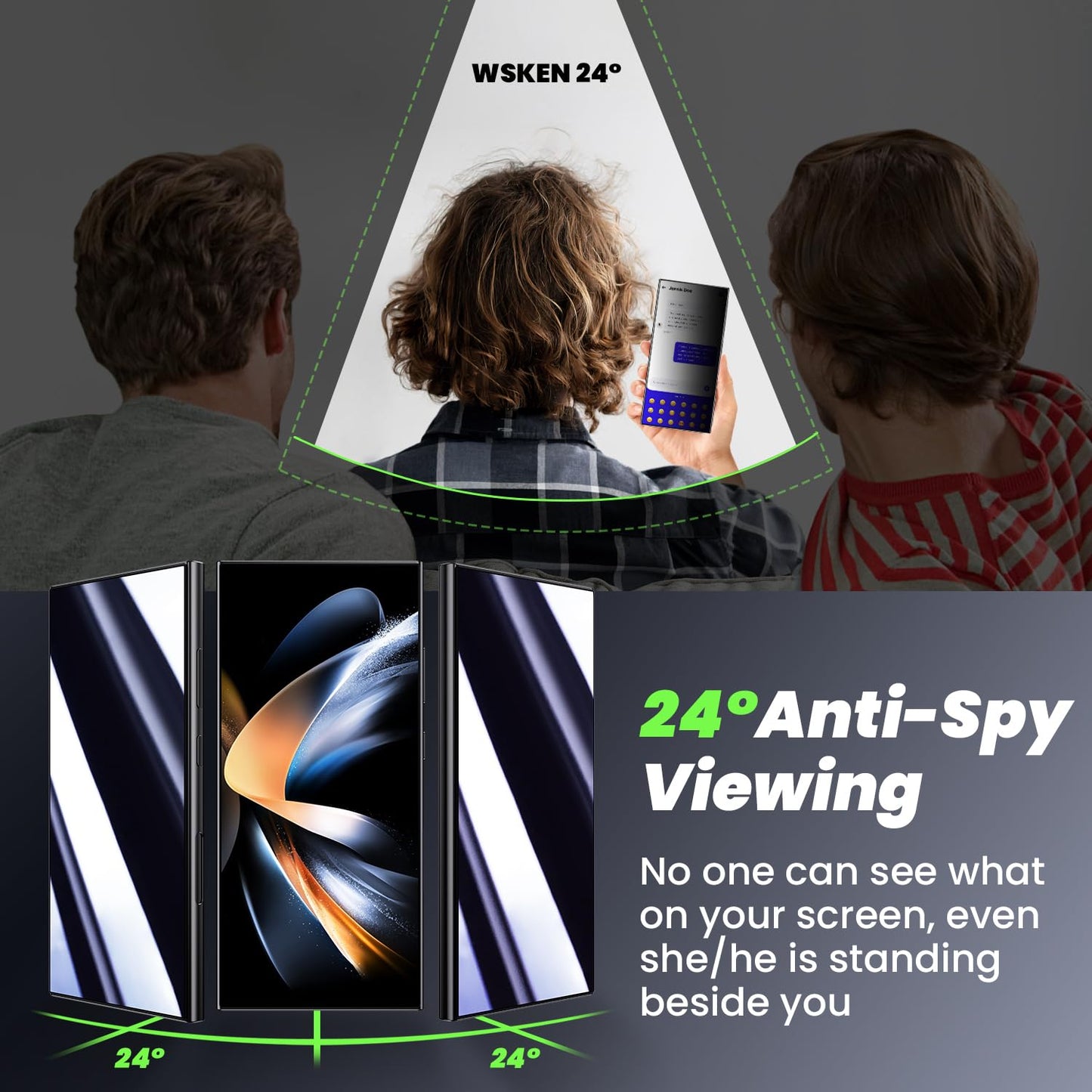 WSKEN for Samsung Galaxy S24 Ultra Privacy Screen Protector Tempered Glass [24° Anti-Spy] [Zero Bubble] [Auto Dust-Remove] [Support Fingerprint Unlock] 9H 10X Shatterproof 6.8 inch - 2 Pack