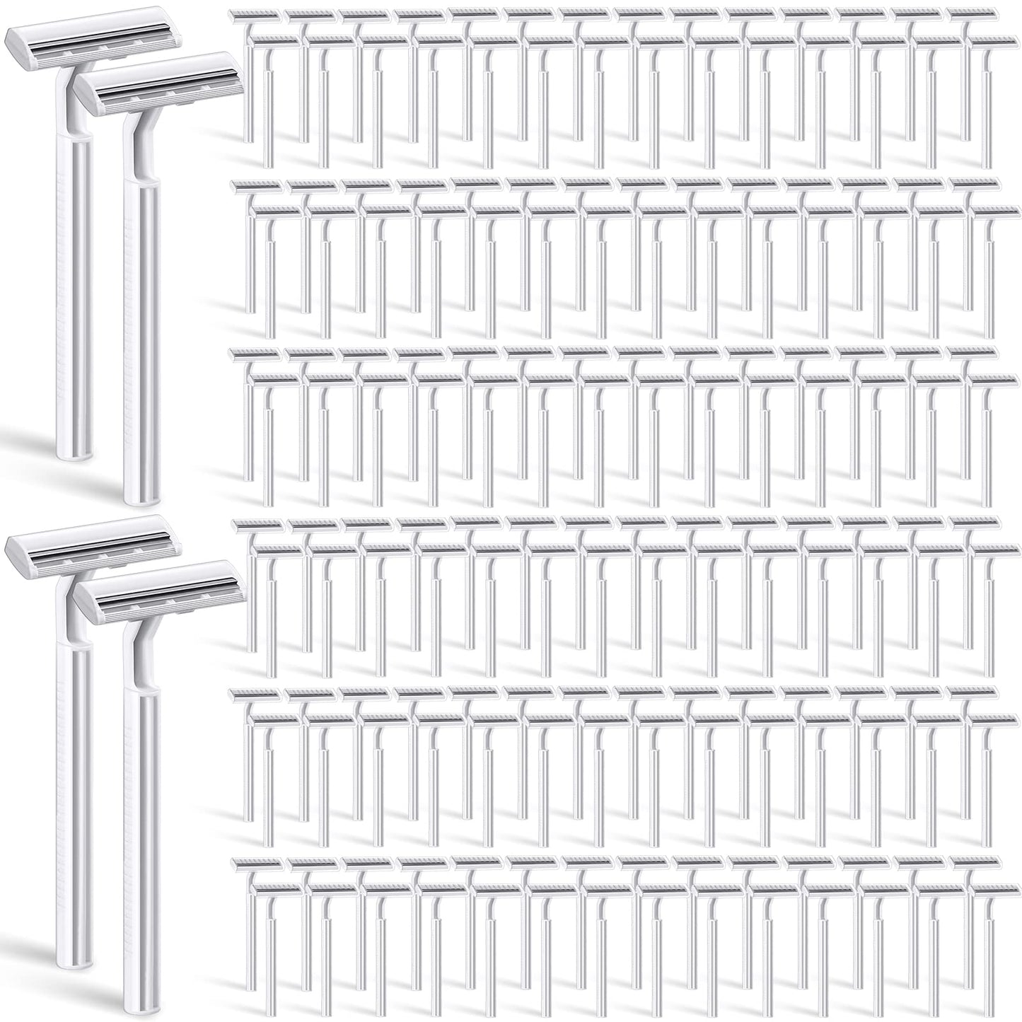 300 Pieces Disposable Razors Bulk for Men Women Individually Wrapped Stainless Steel Hotel Guest Shaving Razors Safety Twin Blades for House Travel Home Use Portable, White