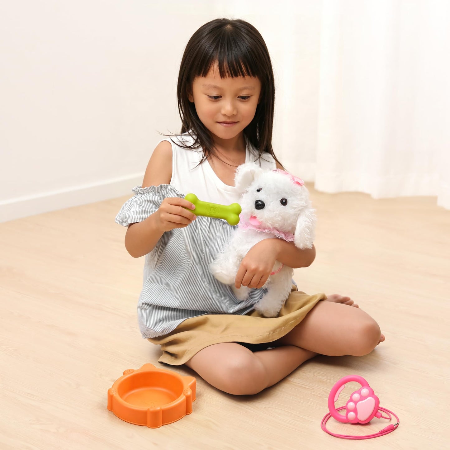 OR OR TU Walking Barking Toy Dog with Remote Control Leash, Plush Puppy Electronic Interactive Toys for Kids, Shake Tail,Pretend Dress Up Realistic Stuffed Animal Dog Age 3 4 5+ Years Old Best Gift