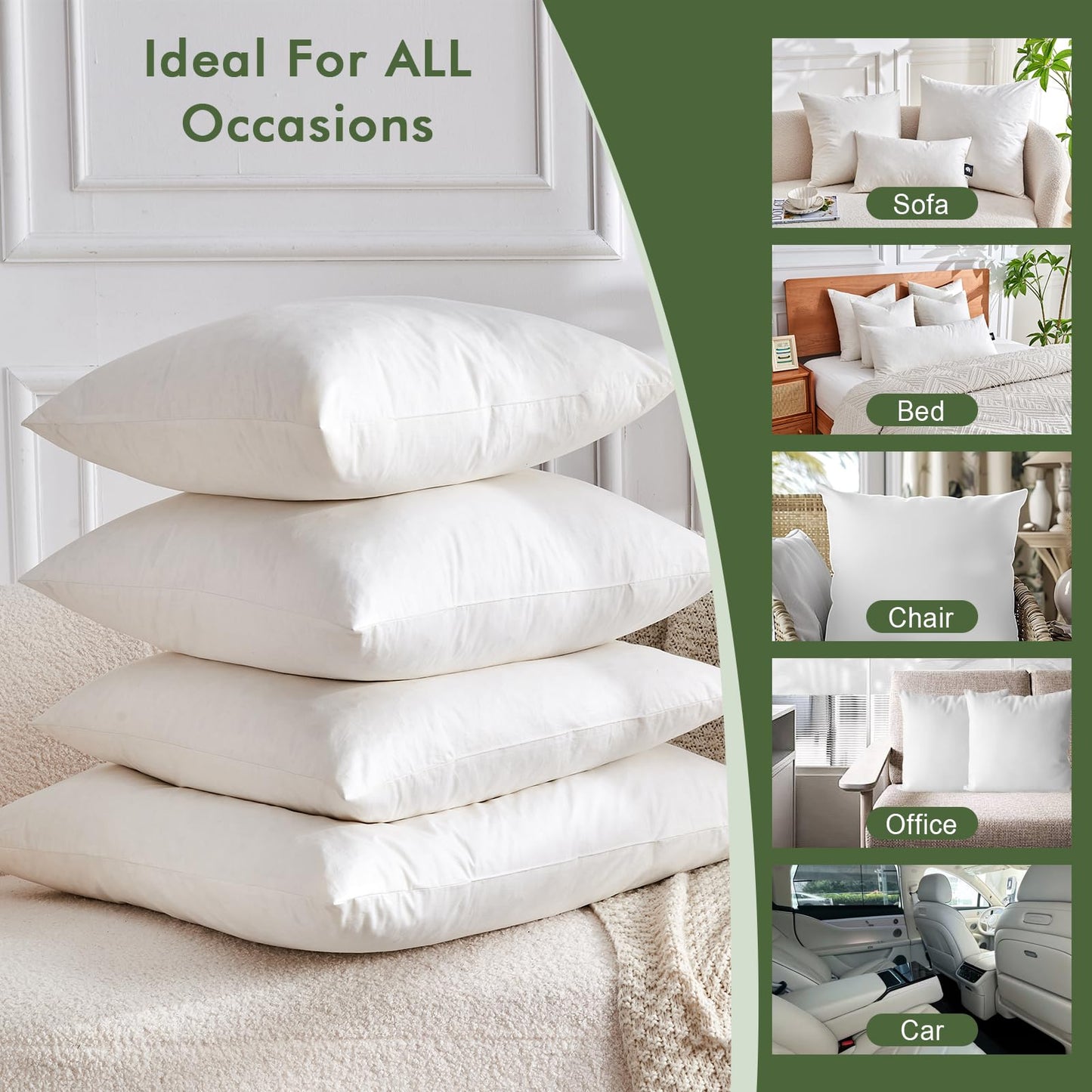 TOPGREEN Feathers Down Pillow Insert 14x36, 100% Organic Cotton Shell, Large Lumbar Pillow Insert, Decorative Throw Pillow for Living Room Sofa, Couch, or Bed (White)