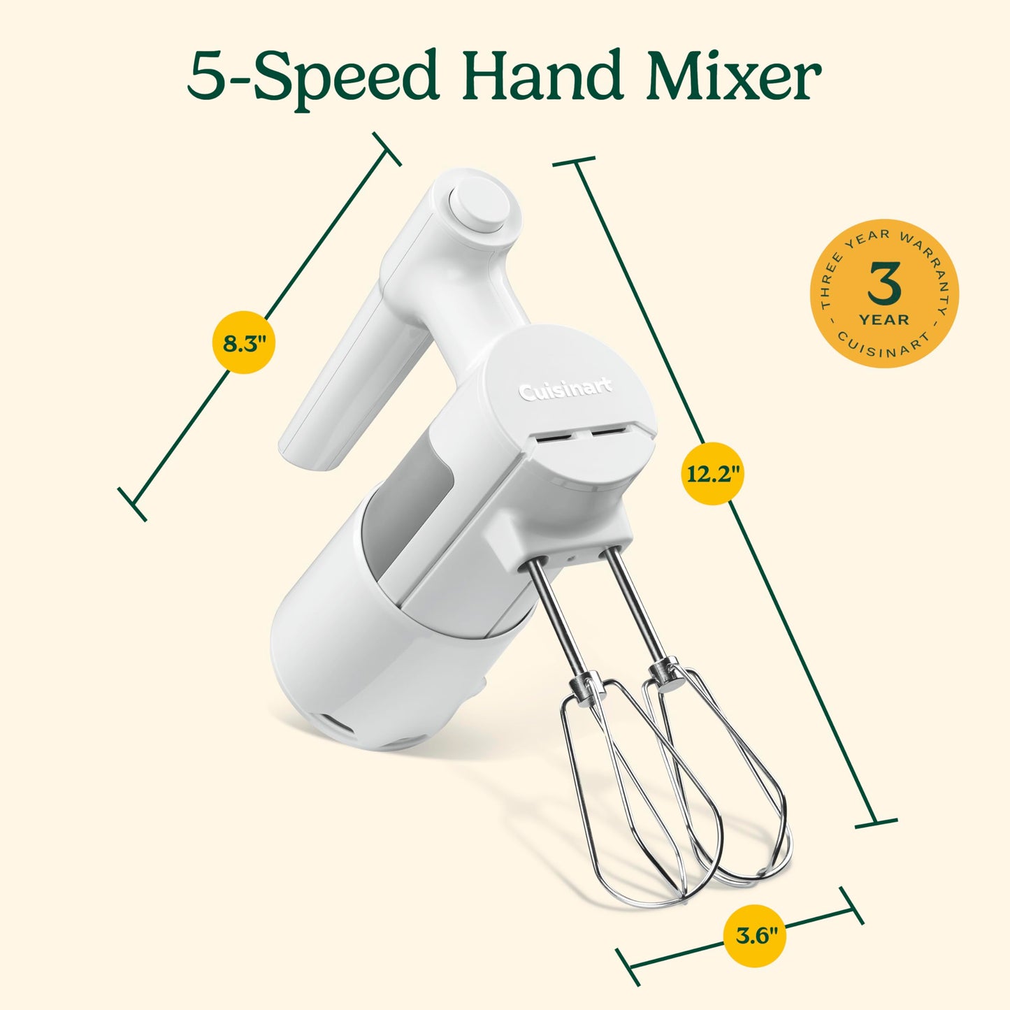 Cuisinart 5 Speed Hand Mixer, HM-150, White