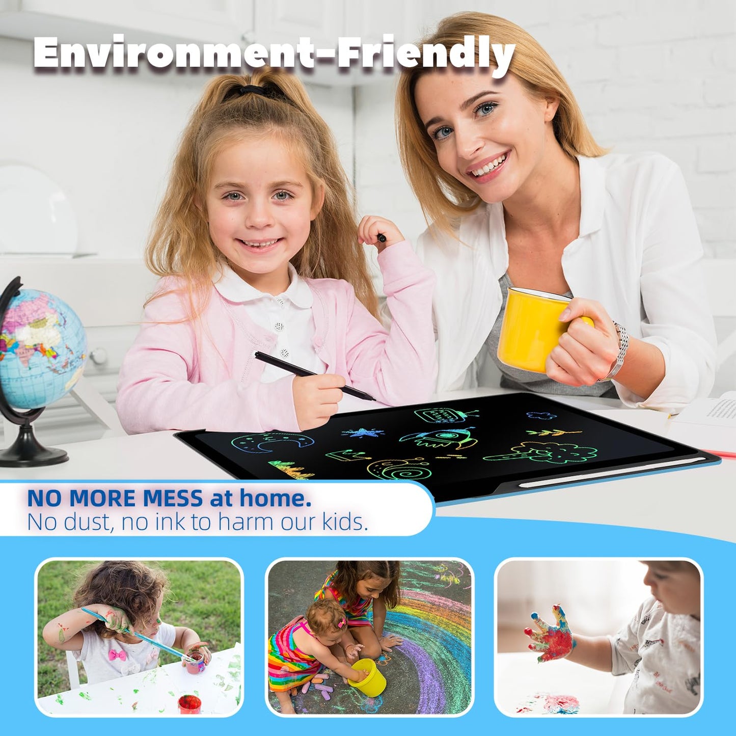 Kinayue LCD Writing Tablet for Kids, Rechargeable Doodle Board,Easter Basket Stuffers,Preschool Learning Toys Christmas Birthday Gift 3 4 5 6 7 Year Old Girls Boys (Blue, 21 Inch)