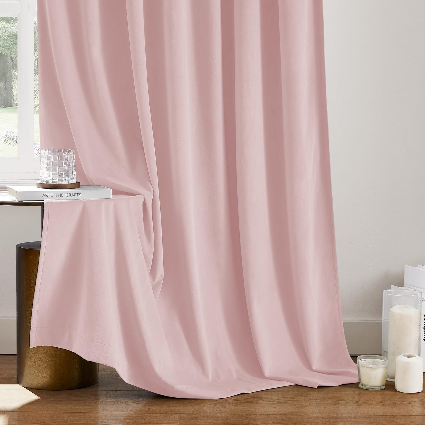 HOMEIDEAS 100% Blackout Pink Velvet Curtains, Thermal Noise Reduction Luxury Velvet Curtains for Bedroom Preppy Room Decor, Living Room, 52 X 84 Inch, 2 Panels