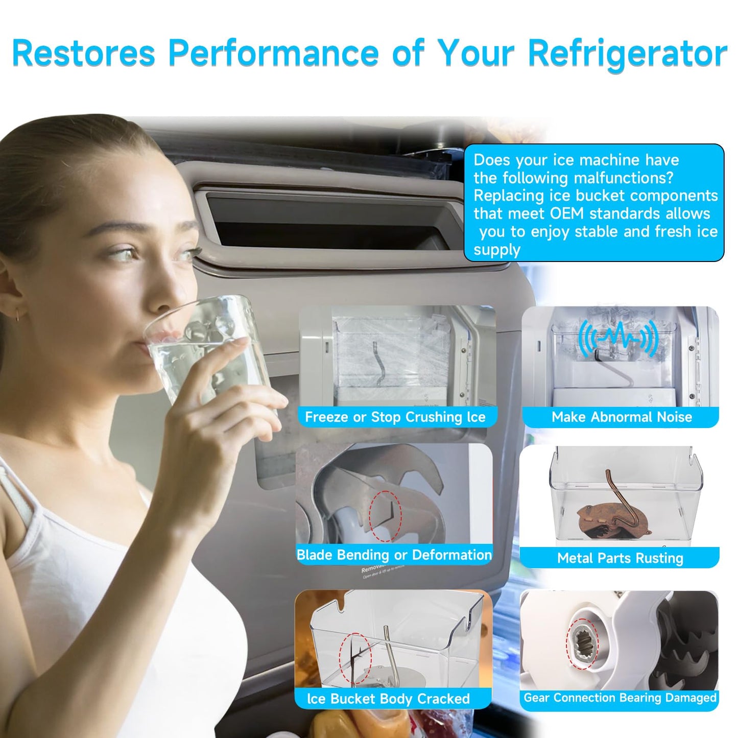 ColleRain WPW10347093 Refrigerator Ice Bin Compatible with Whirlpool Ice Bucket Replacement, W10347093 Ice Maker Assembly for Whirlpool Refrigerator